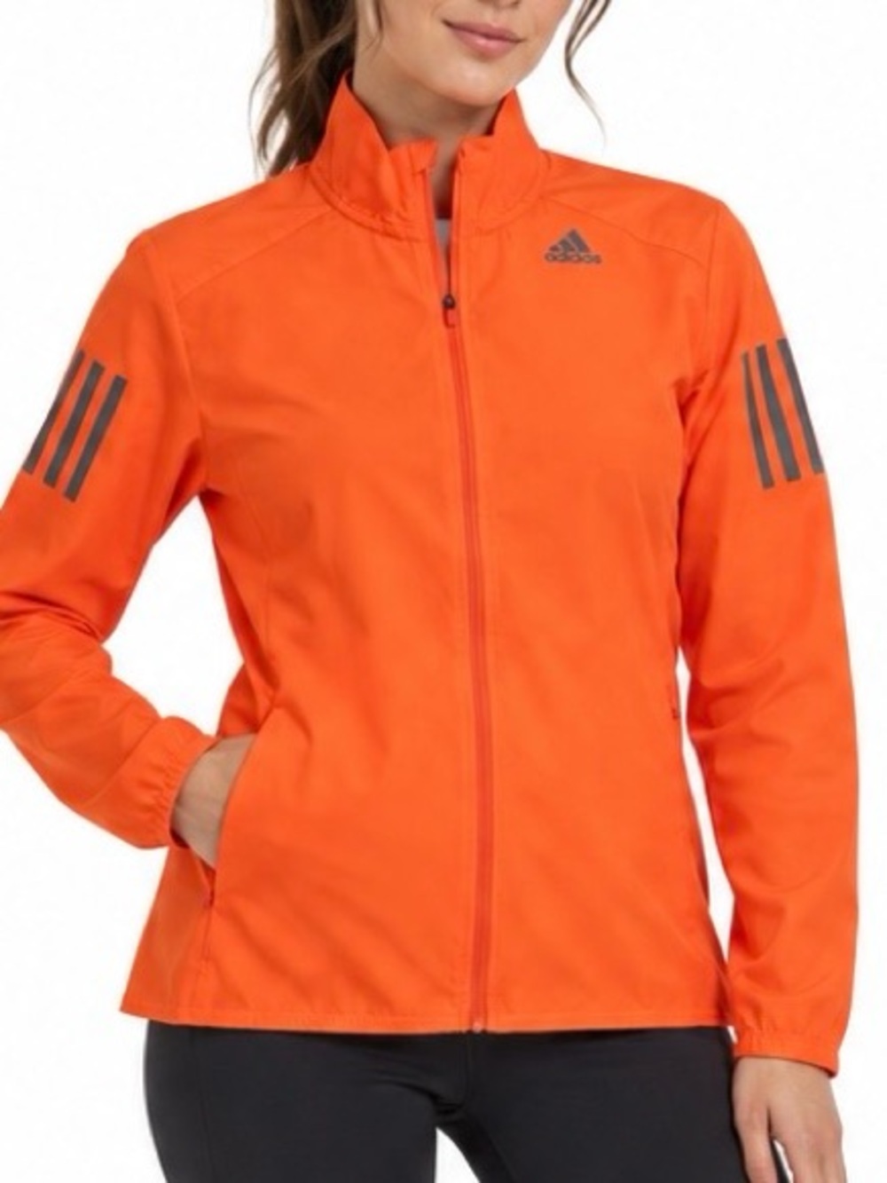 Adidas Women’s Small Orange Running Jacket Full Zip Reflective Athletic